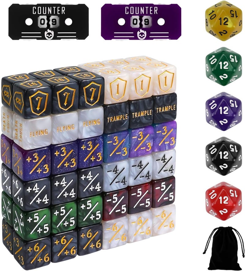 FIGURESLAB Store 79PCS MTG Dice Counters Bulk Ability Keywords Dice Set, MTG Health Tracker Life Counter Plus 1/+1 Shield Buff Tokens for TCG Magic Card Games Accessories CCG Creature Stats - Image 1